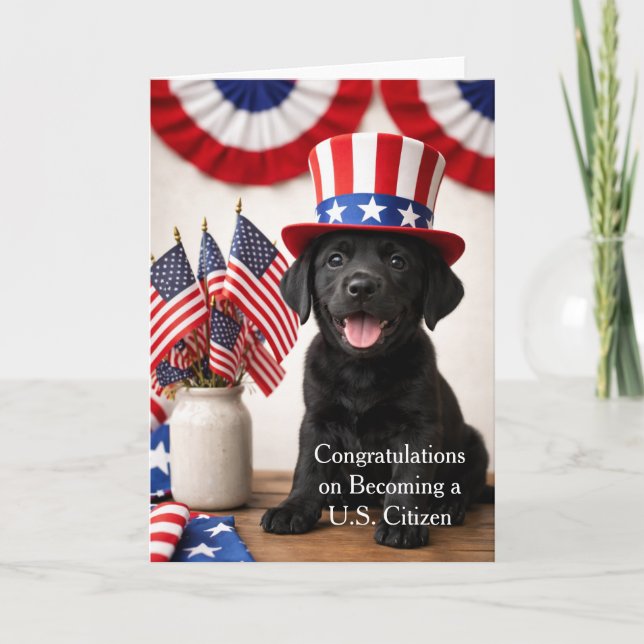 Cartão Welcome New American Citizen Patriotic Lab Puppy (Frente)