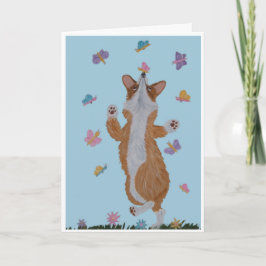 Cartão Welsh Corgi e Borboletas Feliz Aniversário!