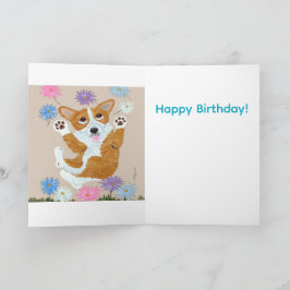 Cartão Welsh Corgi e Borboletas Feliz Aniversário!