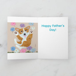 Cartão  Welsh Corgi e Borboletas Feliz Dia dos Pais