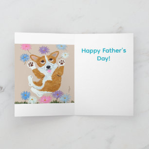 Cartão  Welsh Corgi e Borboletas Feliz Dia dos Pais