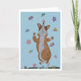 Cartão Welsh Corgi e Borboletas Feliz Páscoa