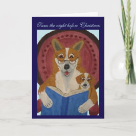 Cartão Welsh Corgi lendo História de Natal para Cachorrin