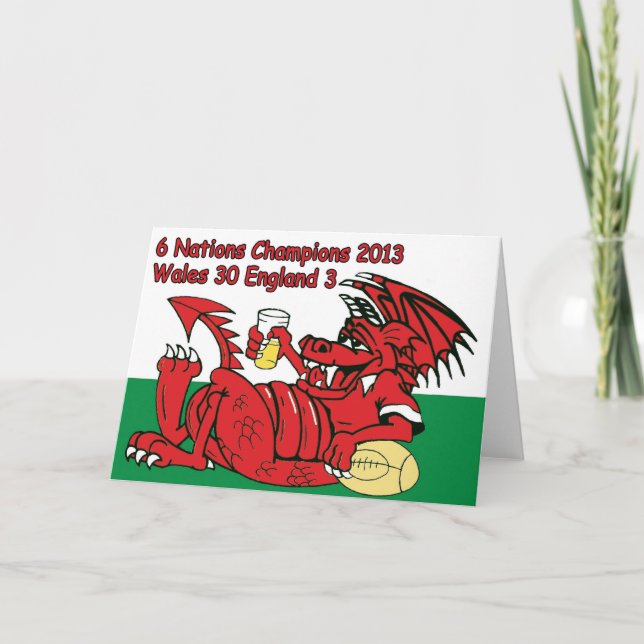 Cartão Welsh Dragon, 6 Nações Champions, País de Gales/In (Frente)