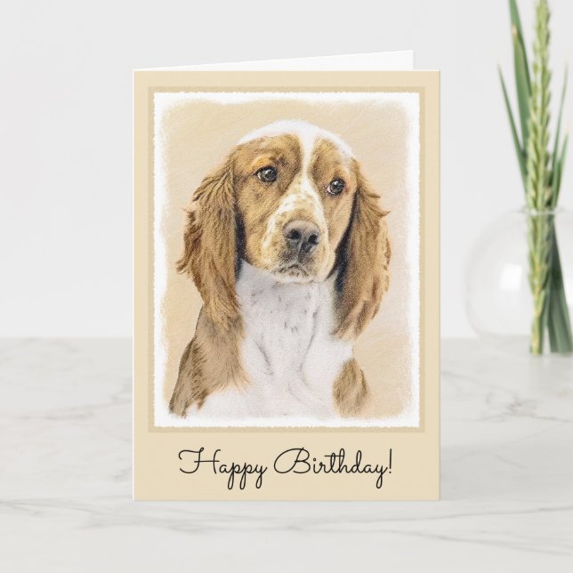 Cartão Welsh Springer Spaniel Painting - Arte Original De (Frente)