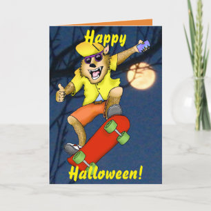 Cartão Werewolf Skateboarder Halloween Greeting Card