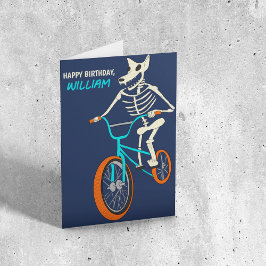 Cartão Werewolf Skeleton on a BMX Bike Boys Birthday