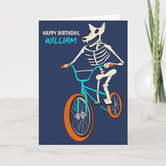 Cartão Werewolf Skeleton on a BMX Bike Boys Birthday (Frente)