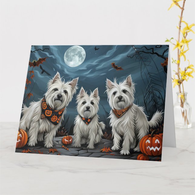 Cartão West Highland Halloween Spooky (Flor Amarela)