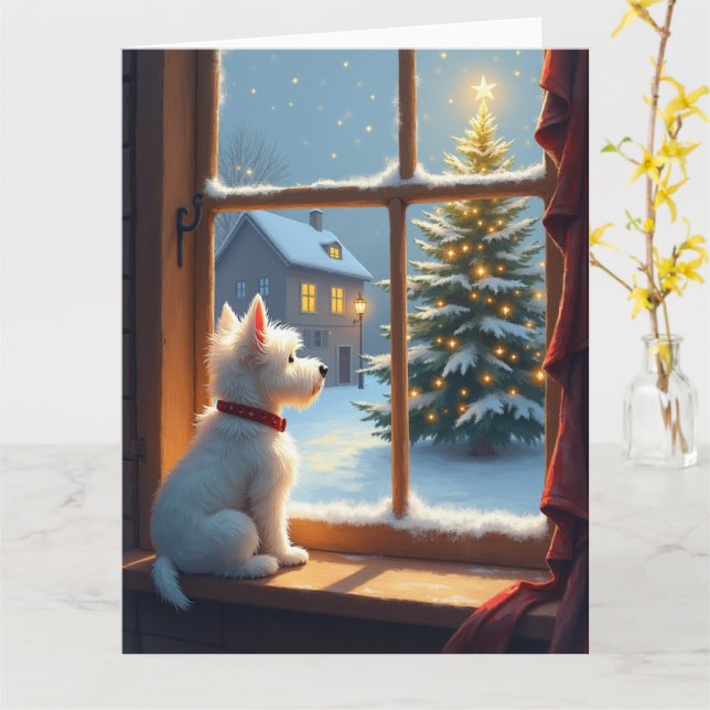 Cartão West Highland White Terrier Christmas Morning View (Flor Amarela)