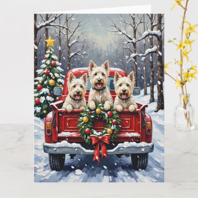 Cartão West Highland White Terrier Christmas Red Truck (Flor Amarela)
