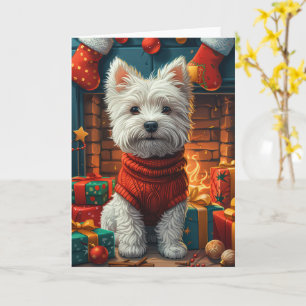 Cartão West Highland White Terrier com presentes de Natal