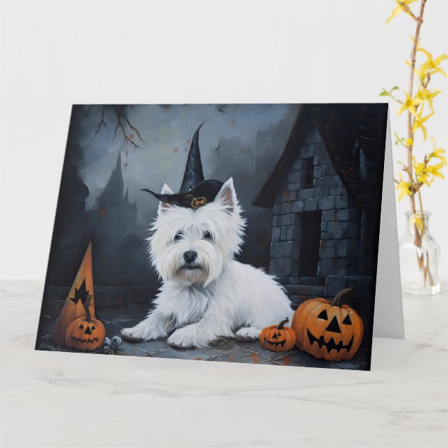 Cartão West Highland White Terrier Pumpkin Halloween (Flor Amarela)