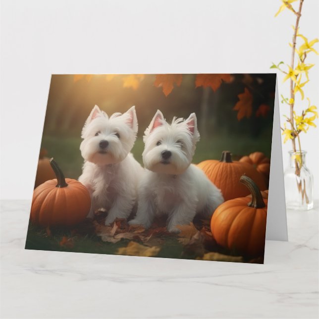 Cartão West Highland White Terrier Puppy Autumn Pumpkin (Flor Amarela)
