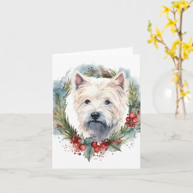 Cartão West Highland White Terrier Wreath de Natal (Flor Amarela)