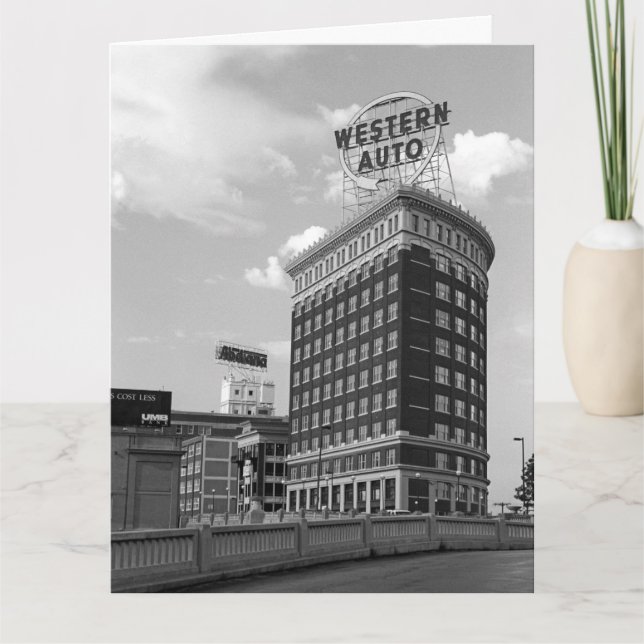 Cartão Western Auto Sign Black & White Architecture Photo (Frente)