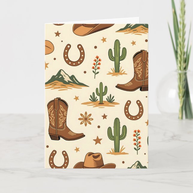 Cartão Western country theme with cactus (Frente)
