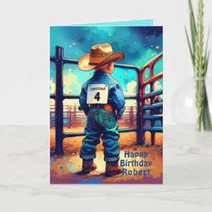 Cartão Western Little Cowboy 4º Aniversário Personalizado