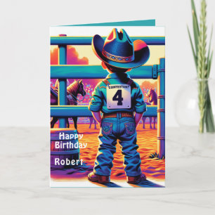 Cartão Western Little Cowboy 4º Aniversário Personalizado