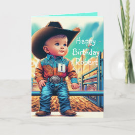 Cartão Western Little Cowboy Primeiro Aniversário Persona