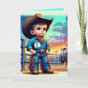 Cartão Western Little Cowboy Primeiro Aniversário Persona
