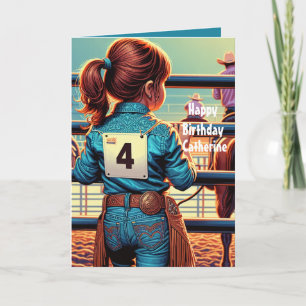 Cartão Western Little Cowgirl 4.º Aniversário Personaliza