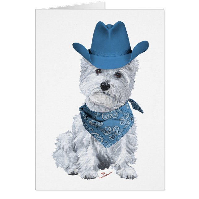 Cartão Westie Cowboy em Azul (Frente)