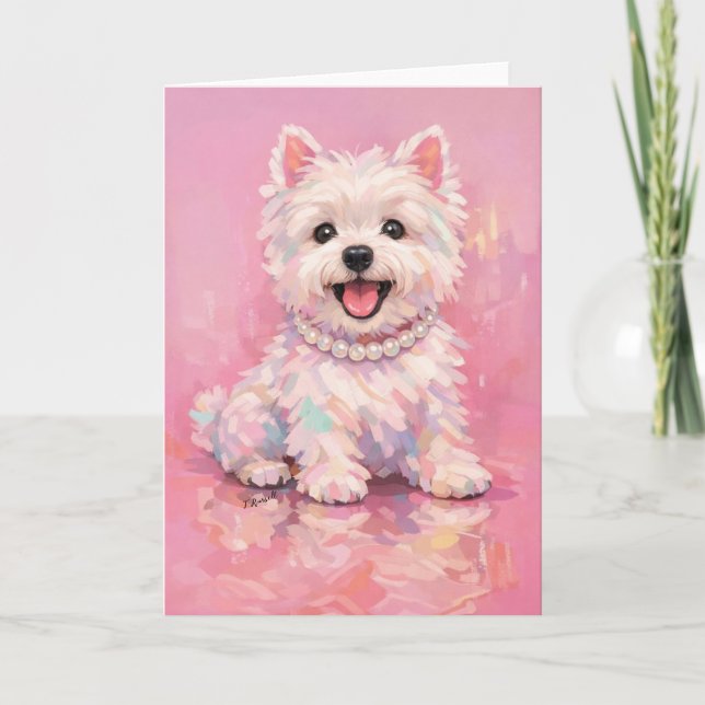 Cartão Westie Elegant Pink Portrait (Frente)