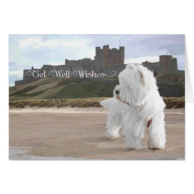 Cartão Westie no Castelo de Bamburgh (Frente Horizontal)