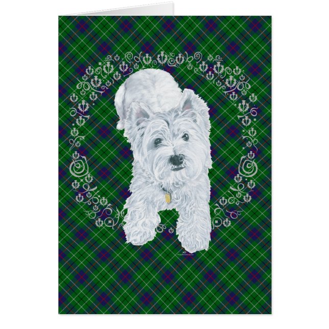 Cartão Westie no Tartan (Frente)