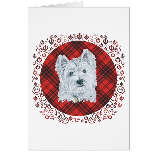 Cartão Westie no Tartan (Frente)
