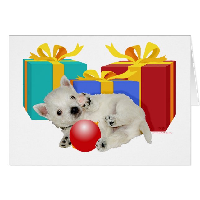 Cartão Westie Puppy Playtime de Natal (Frente Horizontal)