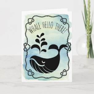 Cartão Whale Hello Ali Funny Watercolor Náutica Pun