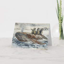 Cartão Whale Riders Whimsical Whale and Penguin Ocean