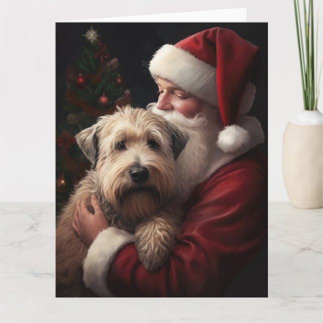 Cartão Wheaton Terrier com Papai Noel Natal Festivo (Frente)