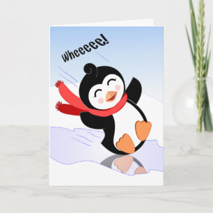 Cartão Wheee! Happy Birthday with a Cute Black Penguin