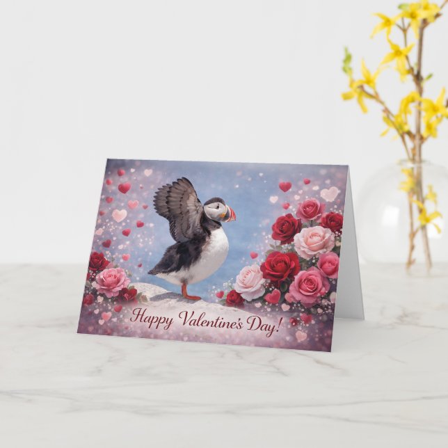 Cartão Where Love Takes Wing – Puffin Valentine’s Day (Flor Amarela)