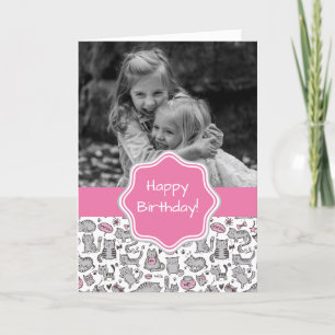 Cartão Whimiscal Pink and Gray Cartoon Cat Gift Ideas