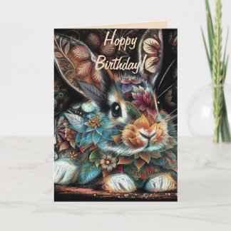Cartão Whimsic Bunny Rabbit Floral Abstrato Aniversário