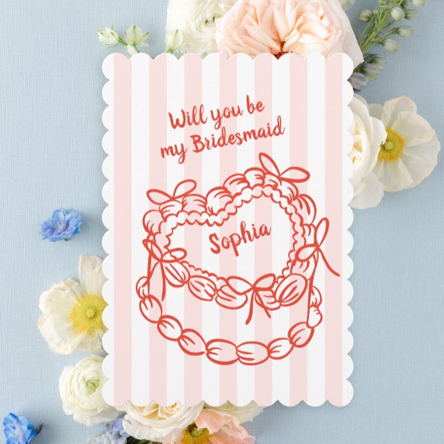 Cartão Whimsic Cake Bridesmaid (Whimsical cake bridesmaid card with scallop edge)