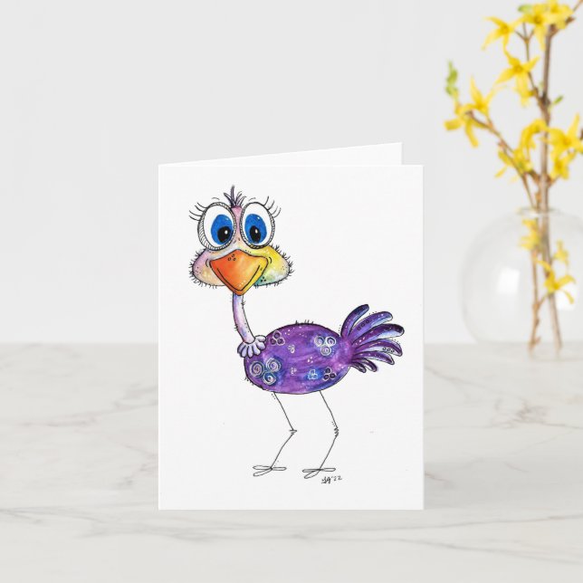 Cartão Whimsic Happy Purple Ostrich (Flor Amarela)
