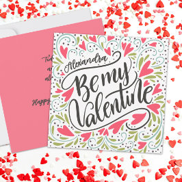 Cartão Whimsical Be My Valentine Custom Name Flat 
