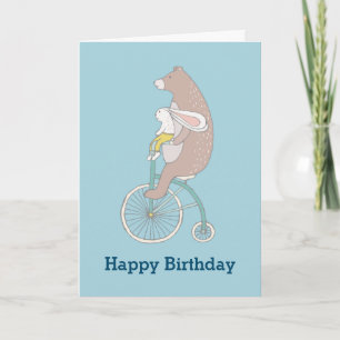 Cartão Whimsical Bunny and Bear Happy Birthday