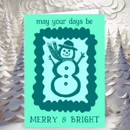 Cartão Whimsical Christmas Snowman Merry & Bright Holiday
