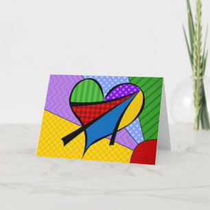 Cartão Whimsical Cubism Heart Greeting Card with Backgrou