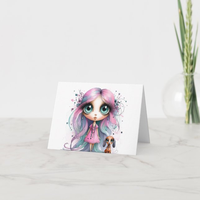 Cartão Whimsical Dachshund Hello (Frente)