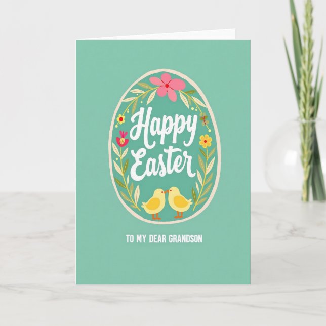 Cartão Whimsical Easter Grandson Card (Frente)