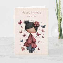 Cartão Whimsical Fairy Doll Retro Cute Birthday