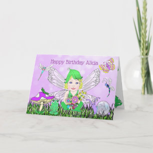 Cartão Whimsical Fairy Elf on Magic Mushroom Birthday