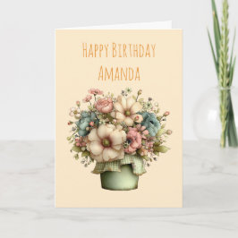 Cartão Whimsical Flowers in a Planter Pot Cute Birthday